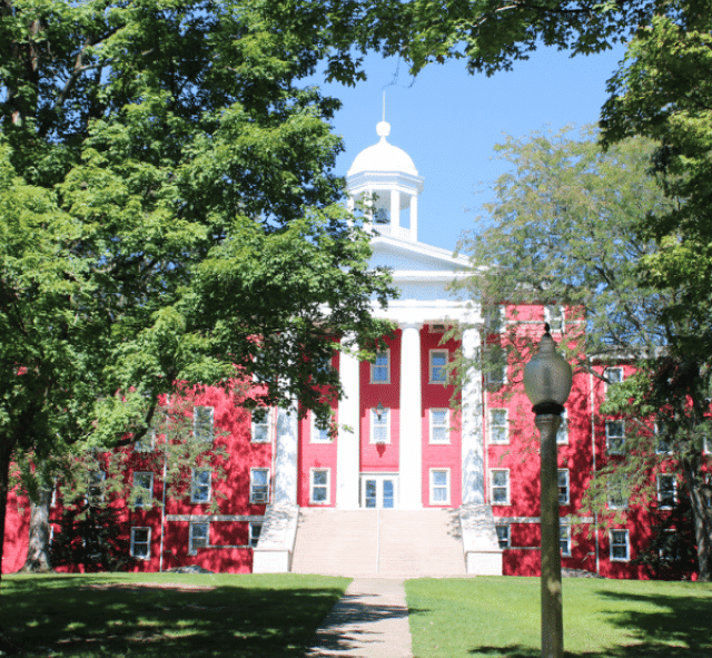 Myers Hall restored to its beautiful red color