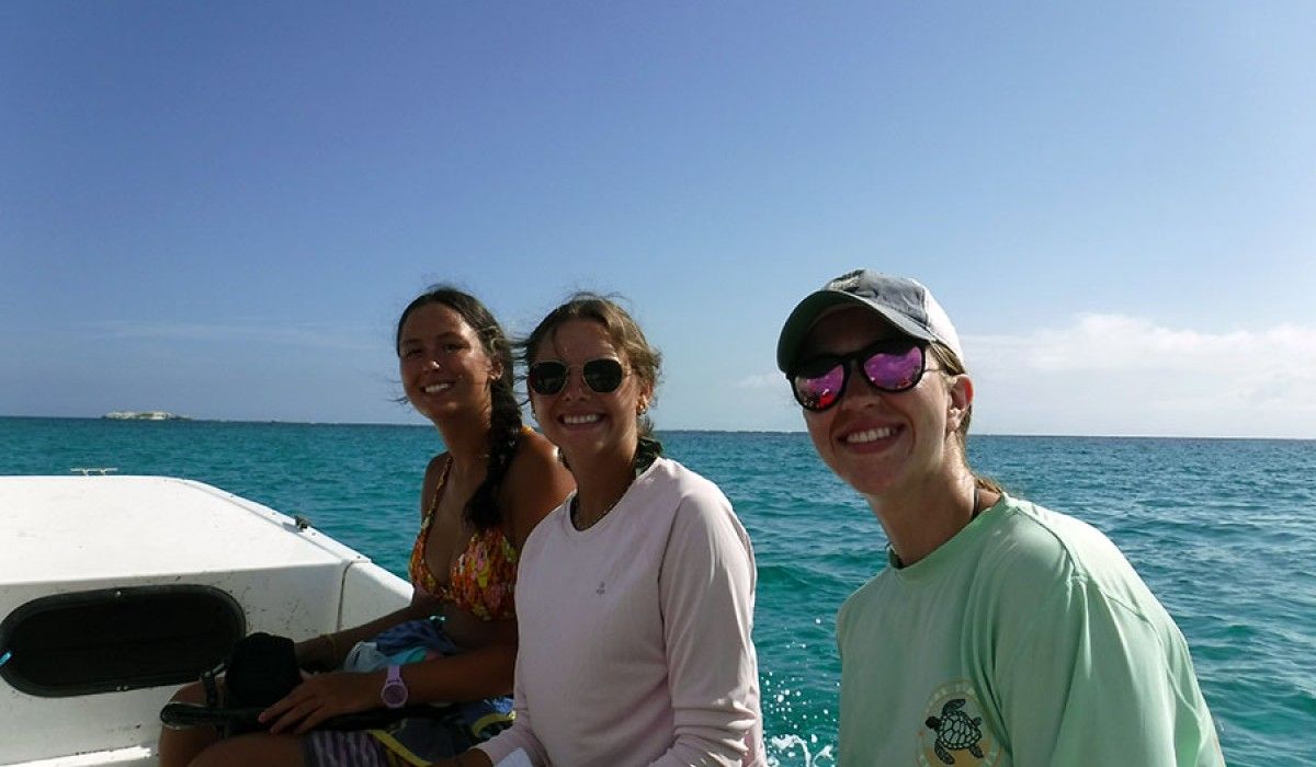 the three students in the parrotfish research group